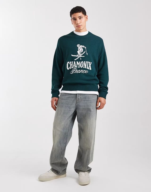 ASOS Hollister boxy open hem motif jumper in green - 2