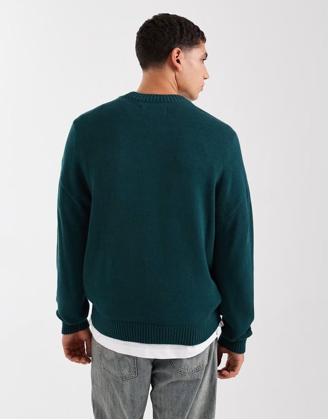 ASOS Hollister boxy open hem motif jumper in green - 3
