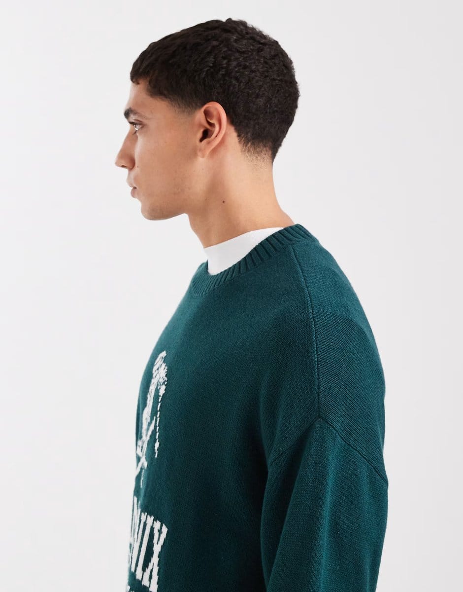 ASOS Hollister boxy open hem motif jumper in green - 4