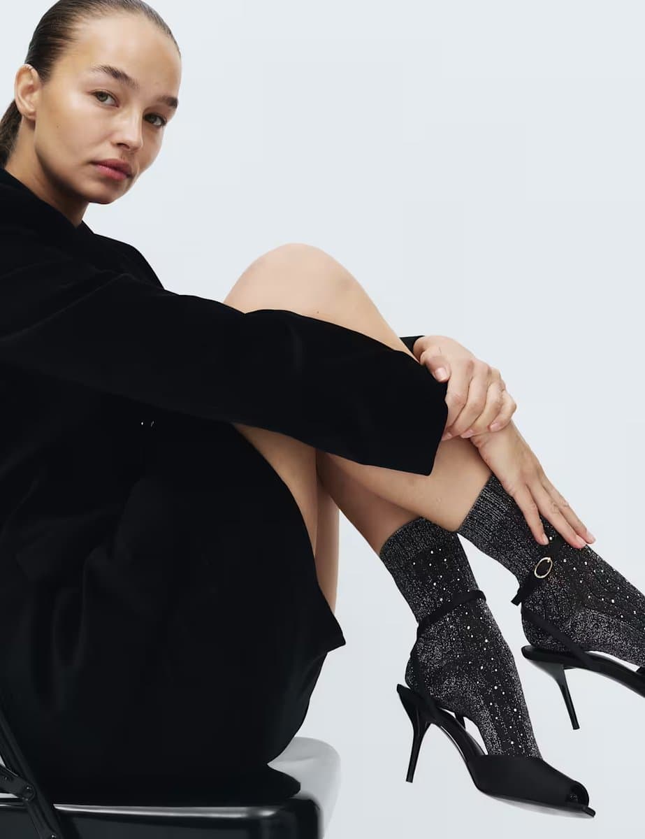 Marks & Spencer M&S Glitter Embellished Crew Socks Black