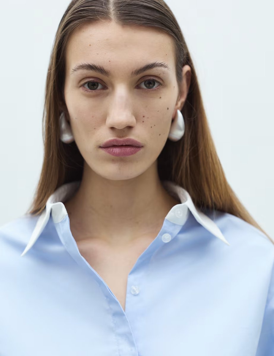 Marks & Spencer M&S Pure Cotton Contrast Detail Oversized Shirt Blue Mix - 3