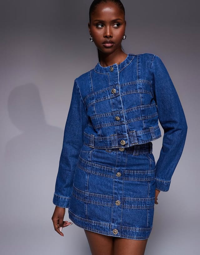 ASOS River Island panelled co-ord in medium denim - MBLUE - 3