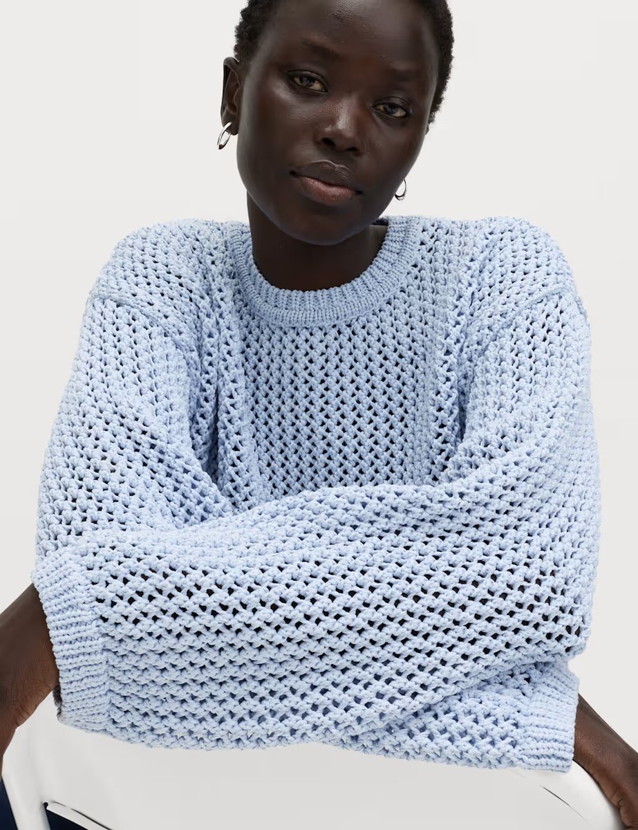 Marks & Spencer M&S Textured Crew Neck Cropped Jumper Faded Blue - 4