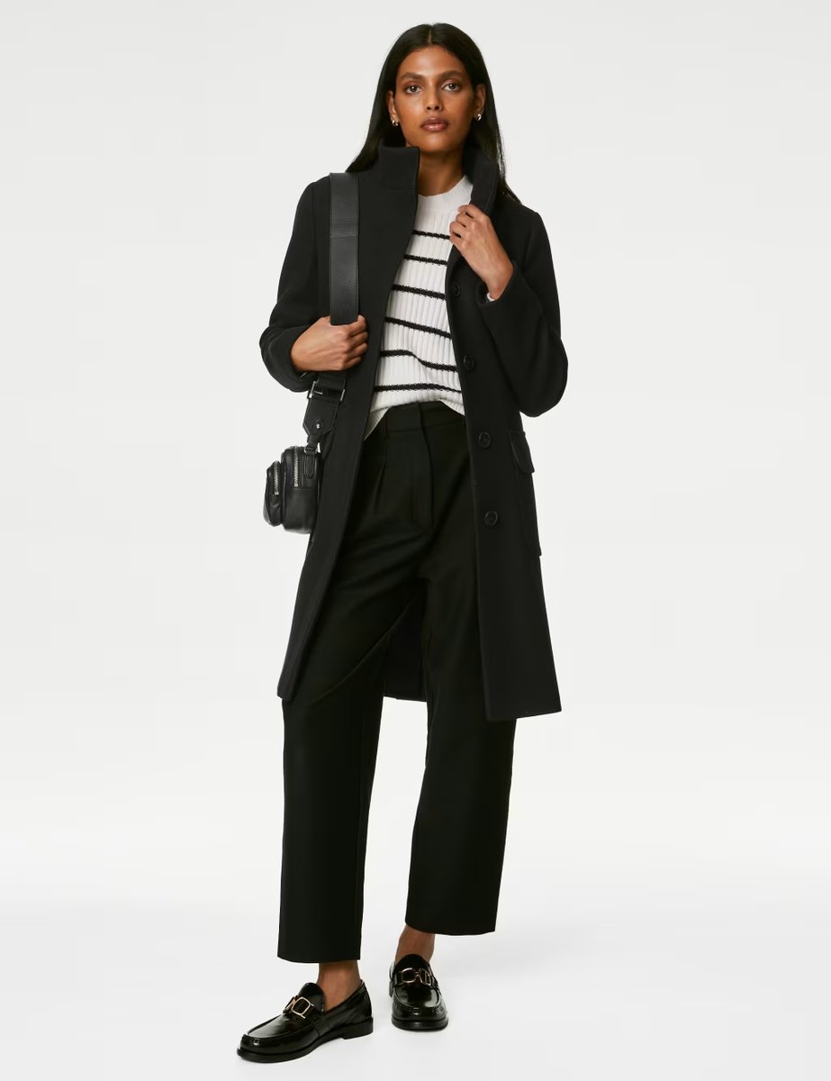 Marks & Spencer M&S Belted Funnel Neck Trench Coat Black - 2