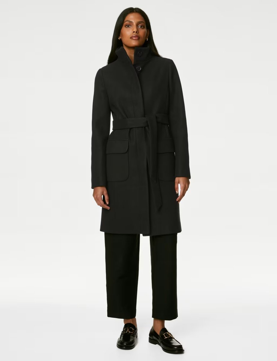 Marks & Spencer M&S Belted Funnel Neck Trench Coat Black - 4