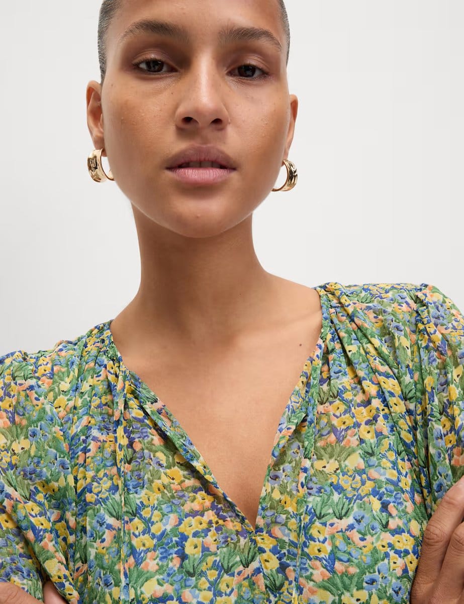 Marks & Spencer M&S Floral V-Neck Mini Relaxed Smock Dress Multi - 4