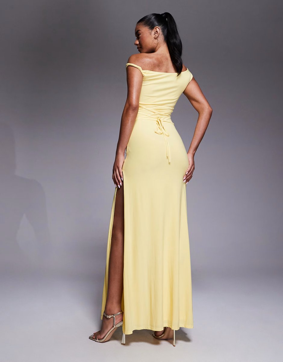 ASOS ASOS DESIGN twist shoulder with lace up back maxi dress in yellow - 3