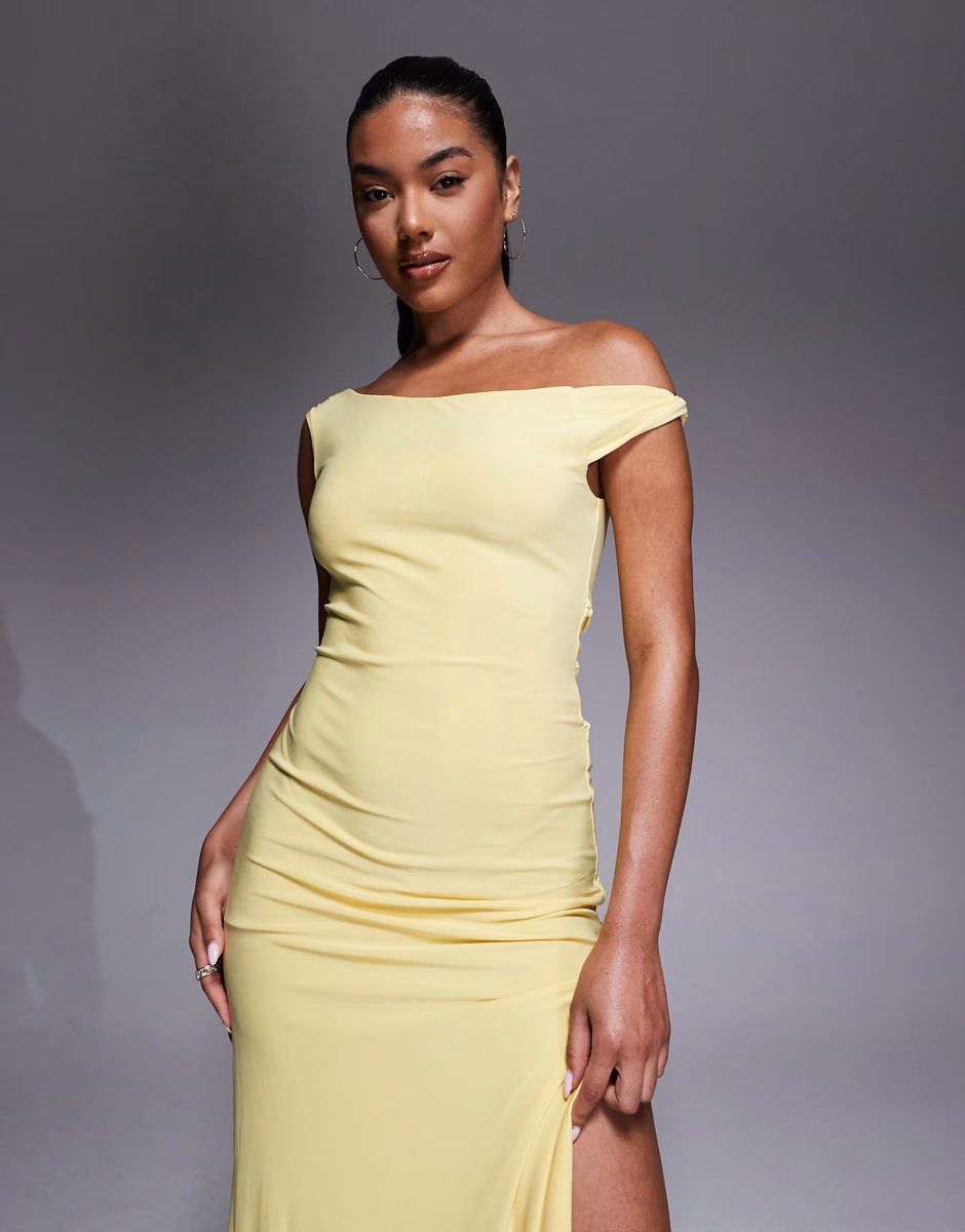 ASOS ASOS DESIGN twist shoulder with lace up back maxi dress in yellow - 4