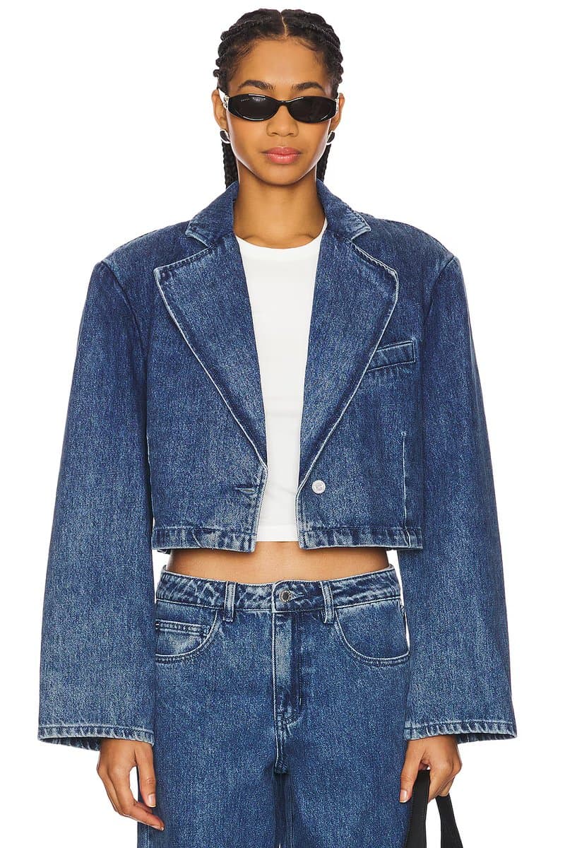 revolve Revolve Mid & Dark Light Denim Cropped Blazer Jacket