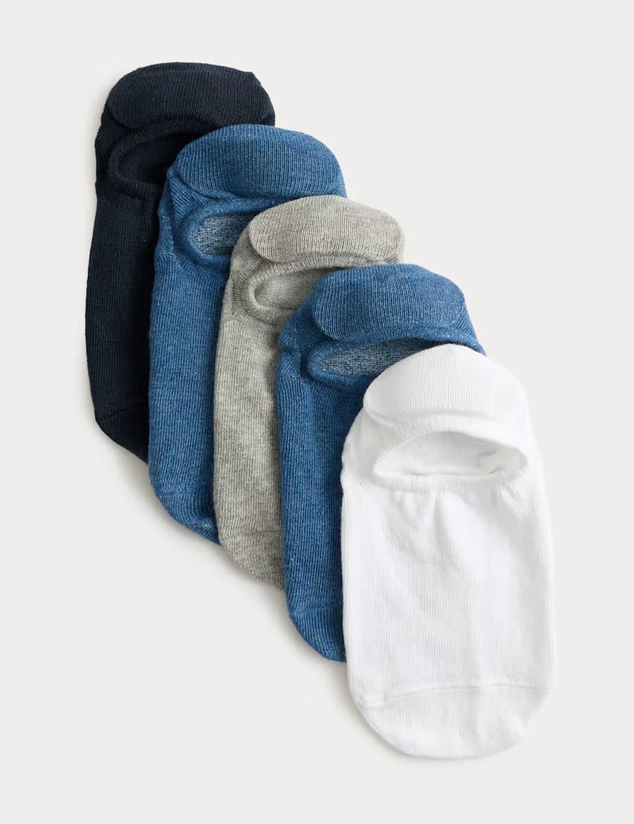 Marks & Spencer M&S 5 Pack Cool & Fresh™ Invisible Trainer Liners™ Denim Mix