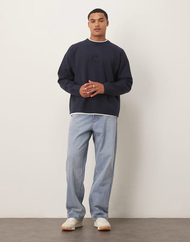 ASOS Calvin Klein Jeans centre embossed logo jumper in navy - 2