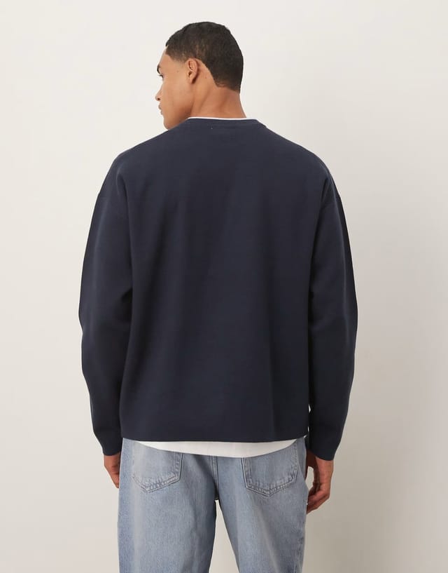 ASOS Calvin Klein Jeans centre embossed logo jumper in navy - 3