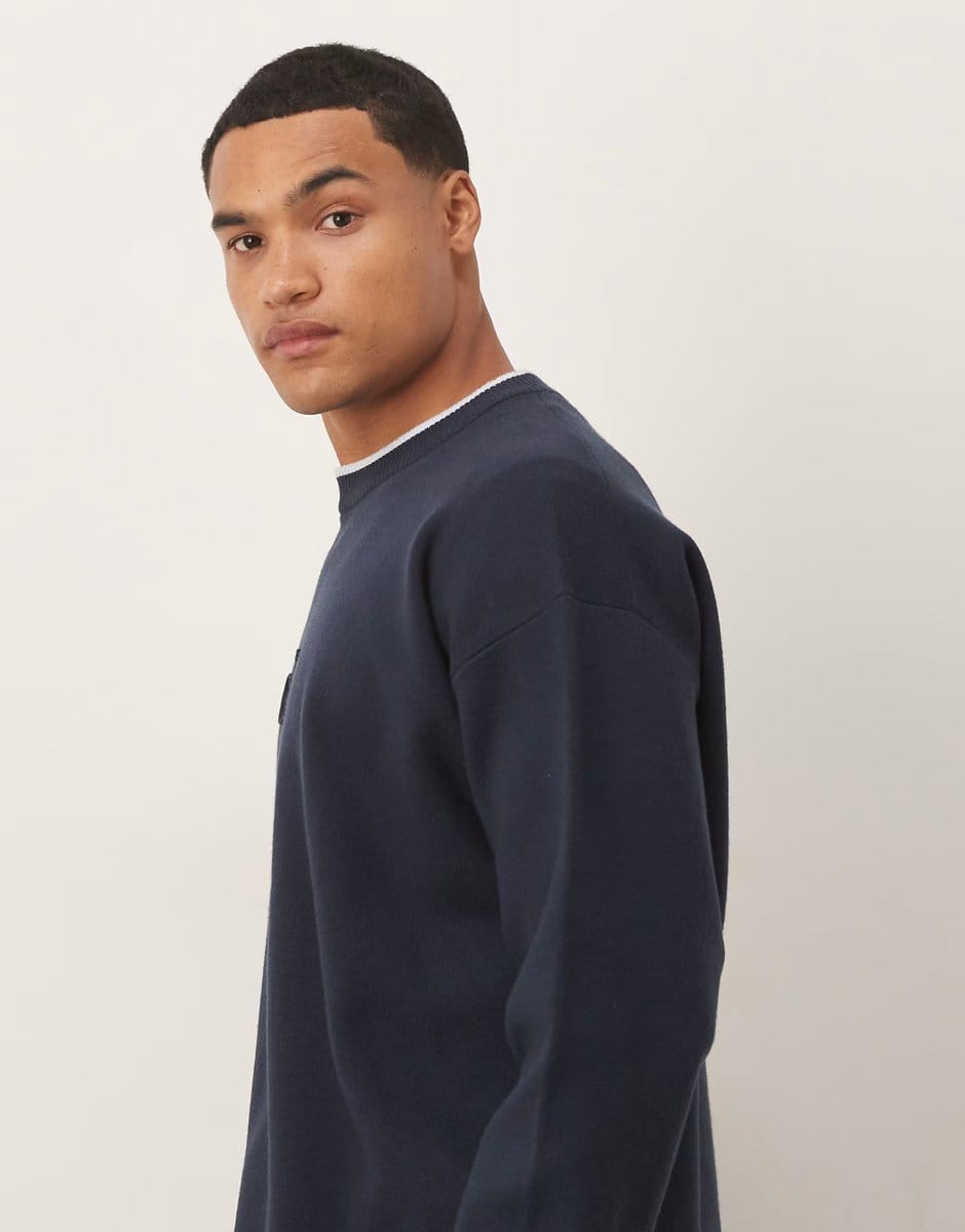 ASOS Calvin Klein Jeans centre embossed logo jumper in navy - 4
