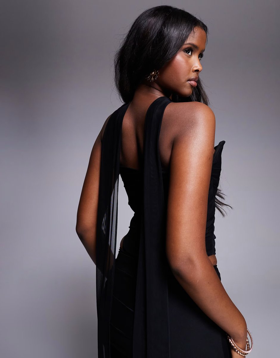 ASOS House of CB Hallie corset with neck scarf in black - 3