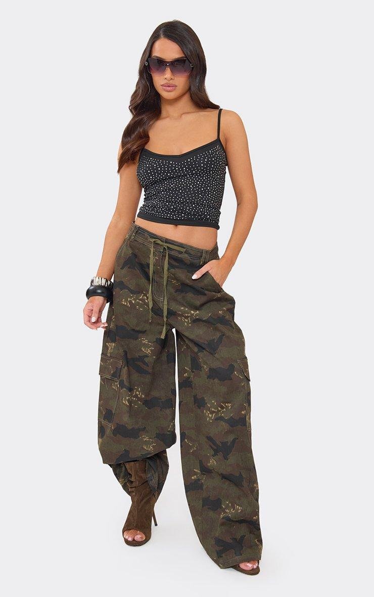 EGO Hotfix Embellished Detail Cami Top In Black, Women's Size UK L - 2