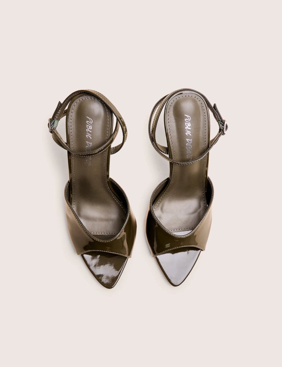 Public Desire Caught on Olive Peep Toe Curved High Heel - 4