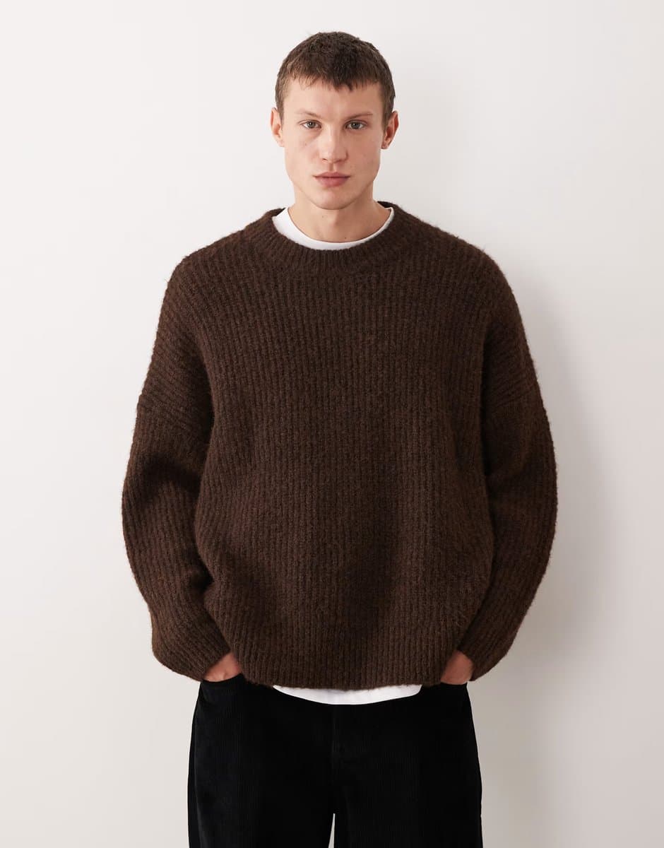 ASOS ASOS DESIGN super oversized knitted crew neck jumper in brown