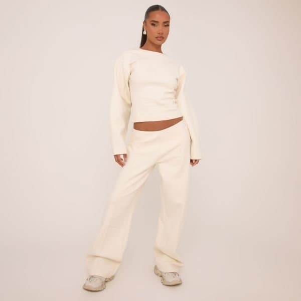 EGO EGO Mid Rise Seam Detail Straight Leg Joggers in Cream