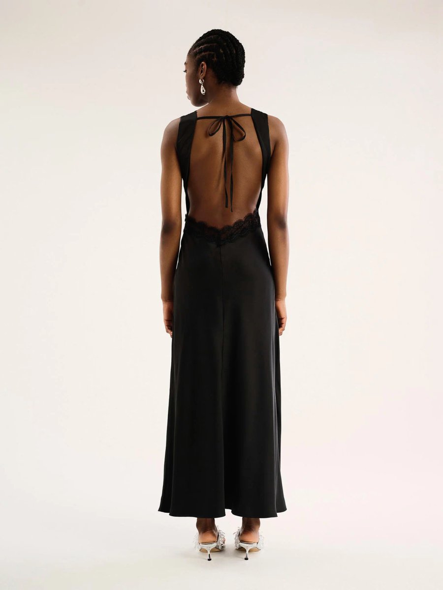 OMNES Aurelia Lace Trim Maxi Dress in Black - 2