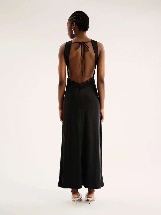 OMNES Aurelia Lace Trim Maxi Dress in Black - 2