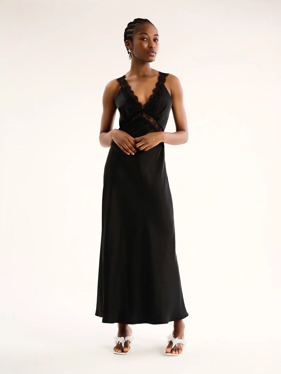 OMNES Aurelia Lace Trim Maxi Dress in Black - 3