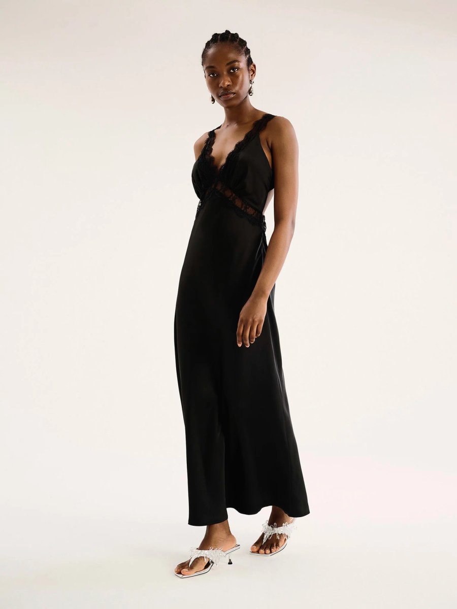 OMNES Aurelia Lace Trim Maxi Dress in Black - 4