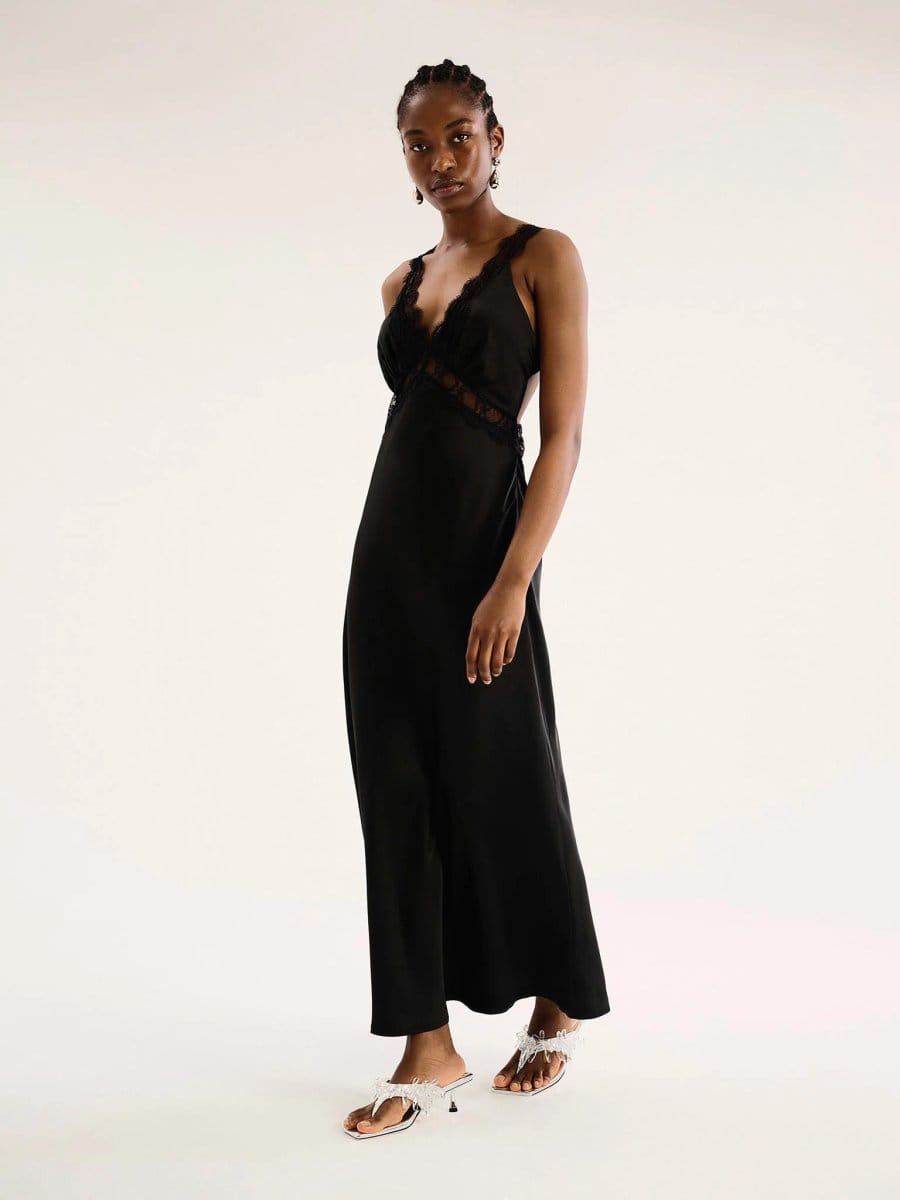 OMNES Aurelia Lace Trim Maxi Dress in Black - 4