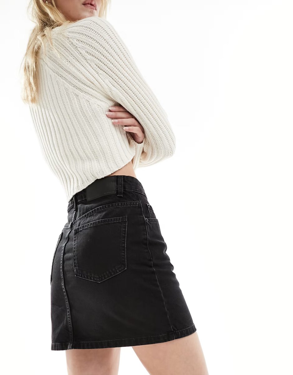 ASOS ASOS DESIGN Tall denim high waisted mini skirt in black - 3