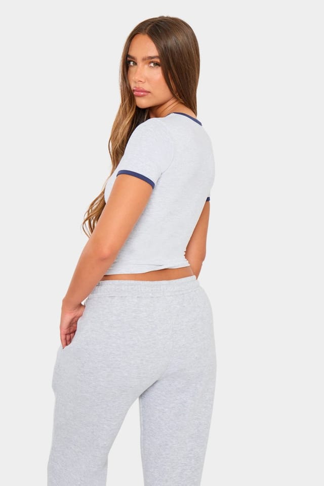 Kaiia Kaiia Slogan Baby Tee Light Grey Marl & Red - 3