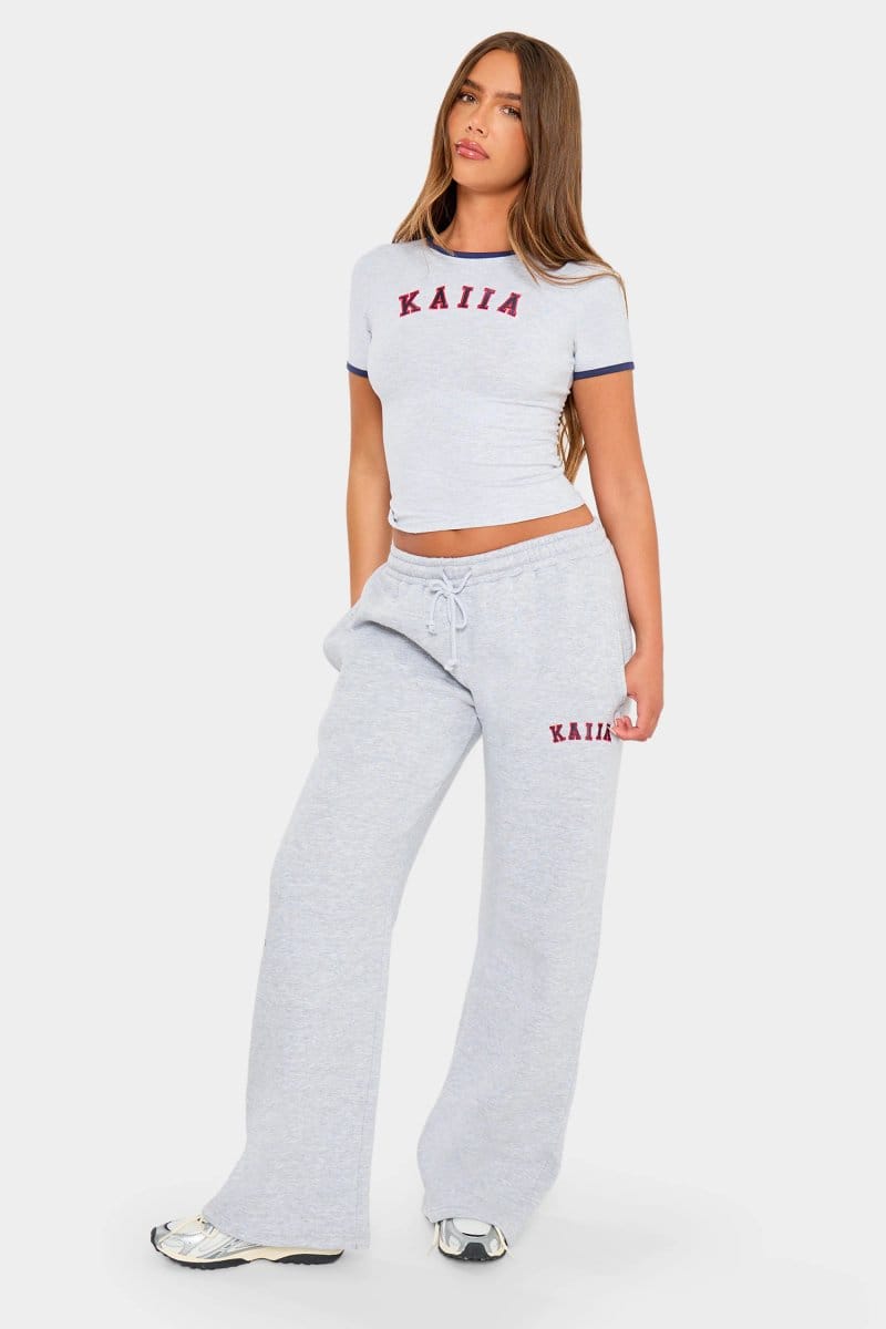 Kaiia Kaiia Slogan Baby Tee Light Grey Marl & Red - 4