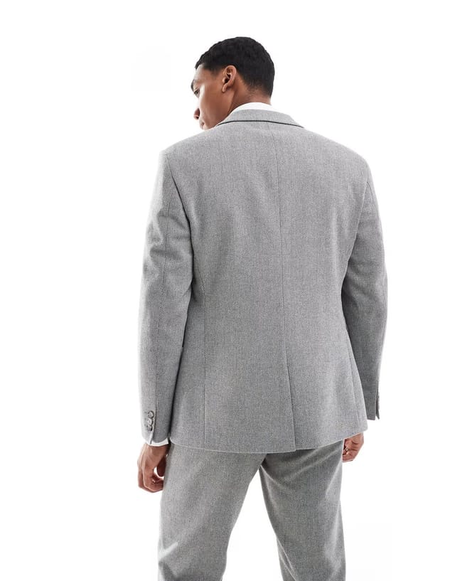 ASOS ASOS DESIGN double breasted slim suit jacket with wool in grey barleyweave - CHARCOAL - 3