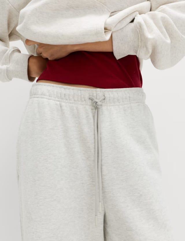 Marks & Spencer M&S Cotton Rich Drawstring Wide Leg Joggers Grey Marl - 2