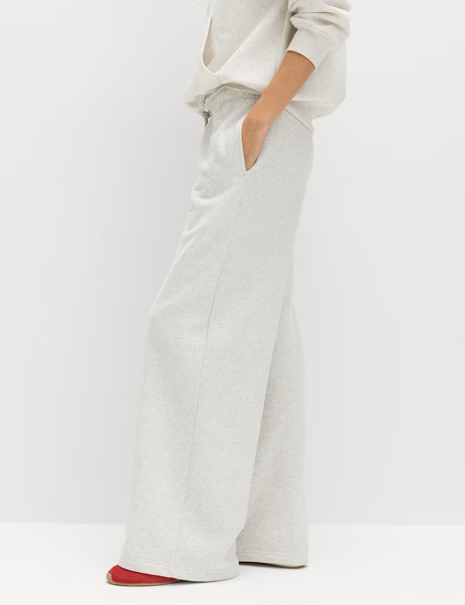 Marks & Spencer M&S Cotton Rich Drawstring Wide Leg Joggers Grey Marl - 3