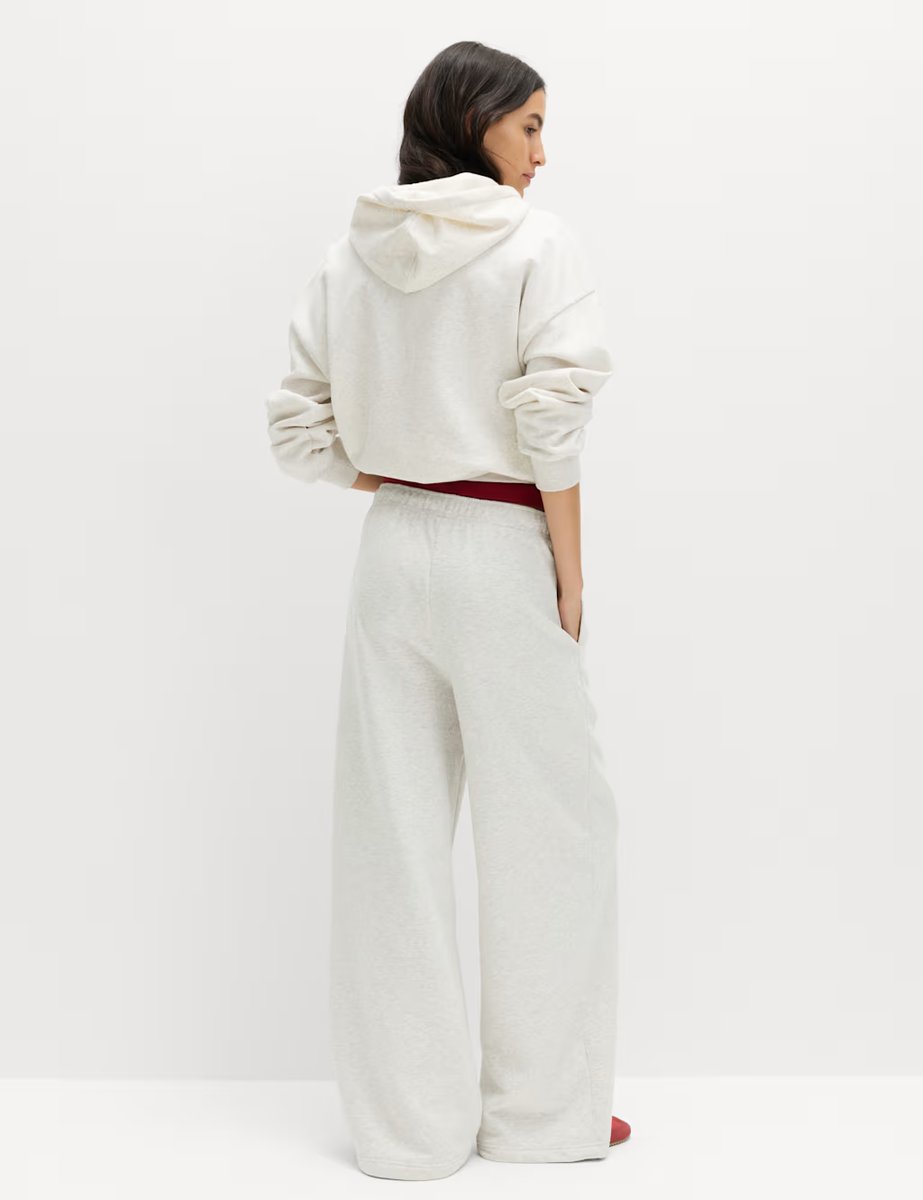 Marks & Spencer M&S Cotton Rich Drawstring Wide Leg Joggers Grey Marl - 4