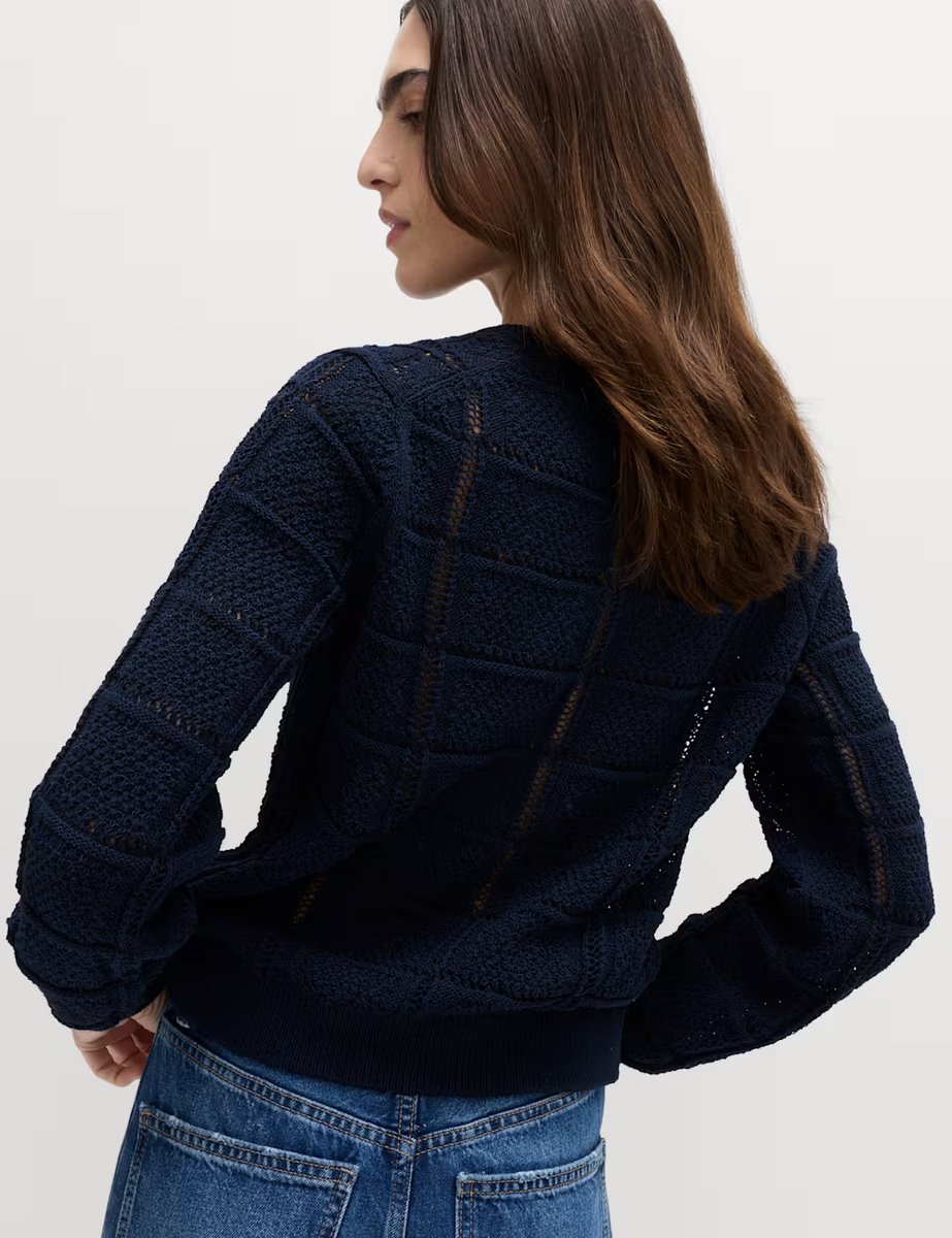 Marks & Spencer M&S Cotton Blend Cropped Cardigan Midnight Navy - 3