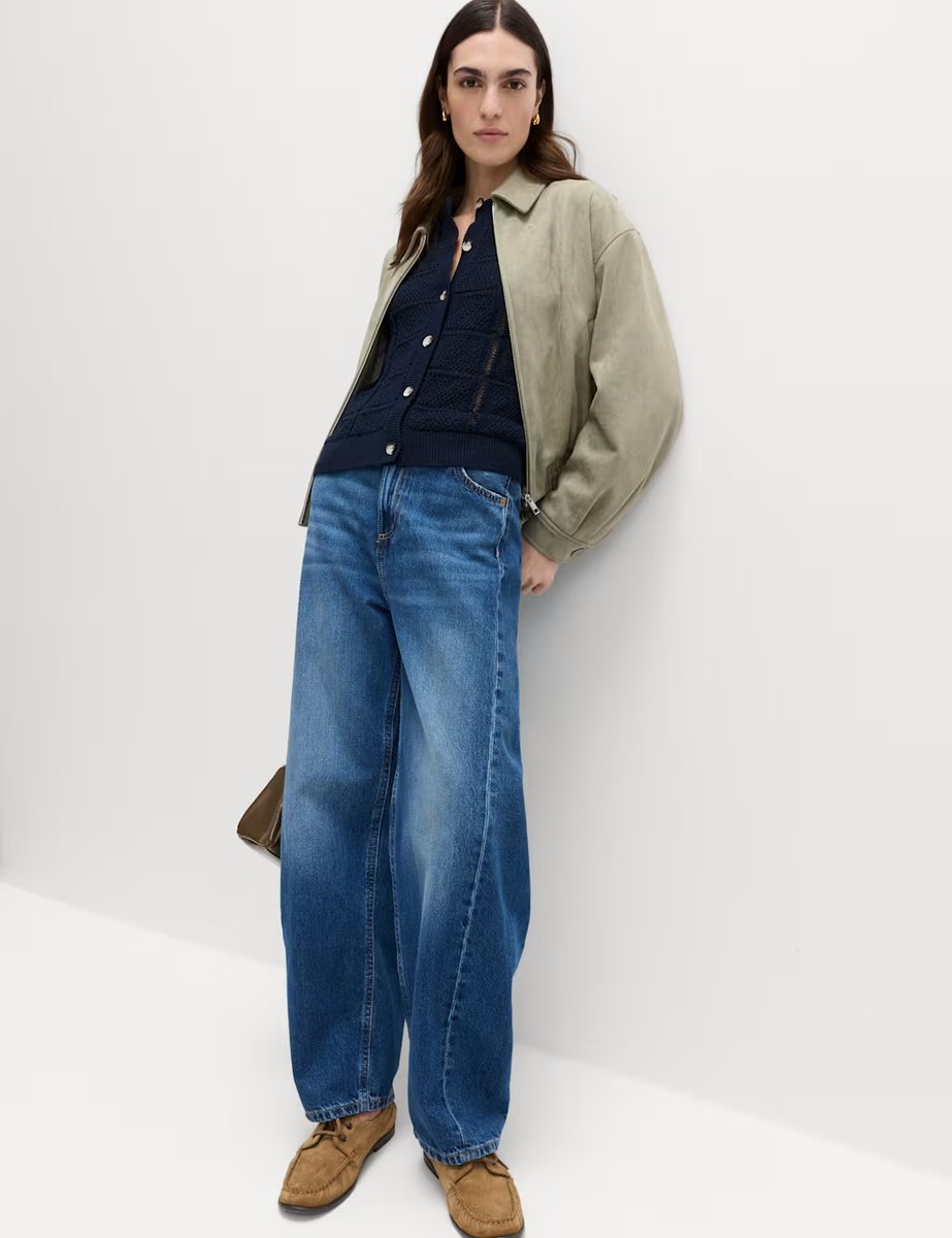 Marks & Spencer M&S Cotton Blend Cropped Cardigan Midnight Navy - 4