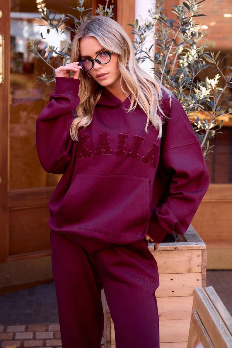 Kaiia Kaiia Slogan Oversized Hoodie Deep Burgundy