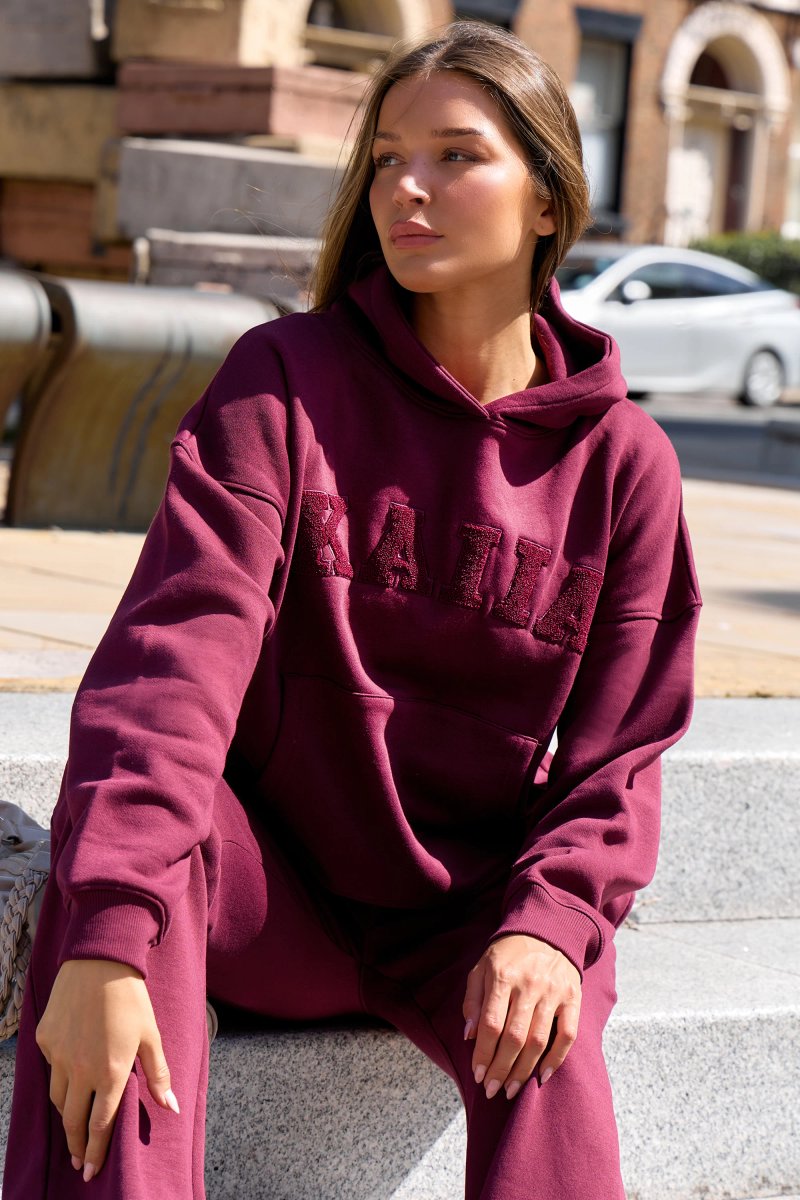 Kaiia Kaiia Slogan Oversized Hoodie Deep Burgundy - 3