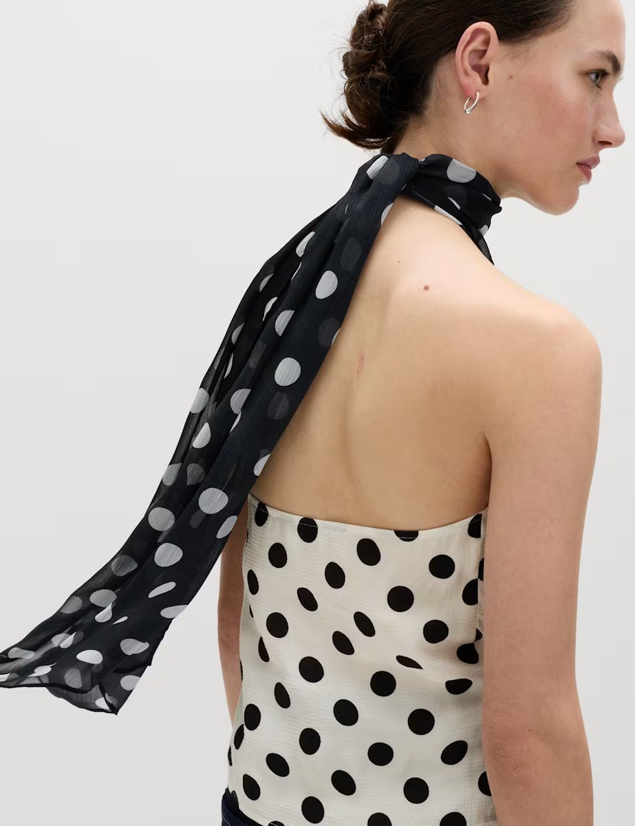 Marks & Spencer M&S Polka Dot Scarf Detail Top Ivory Mix - 3