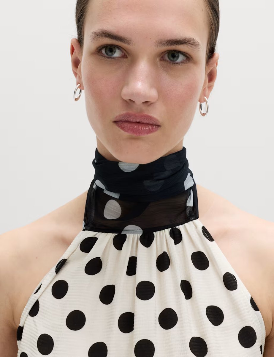 Marks & Spencer M&S Polka Dot Scarf Detail Top Ivory Mix - 4