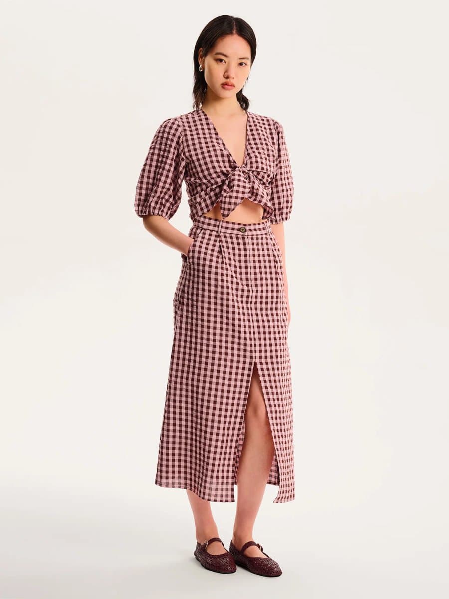 OMNES Olive Gingham Skirt in Pink
