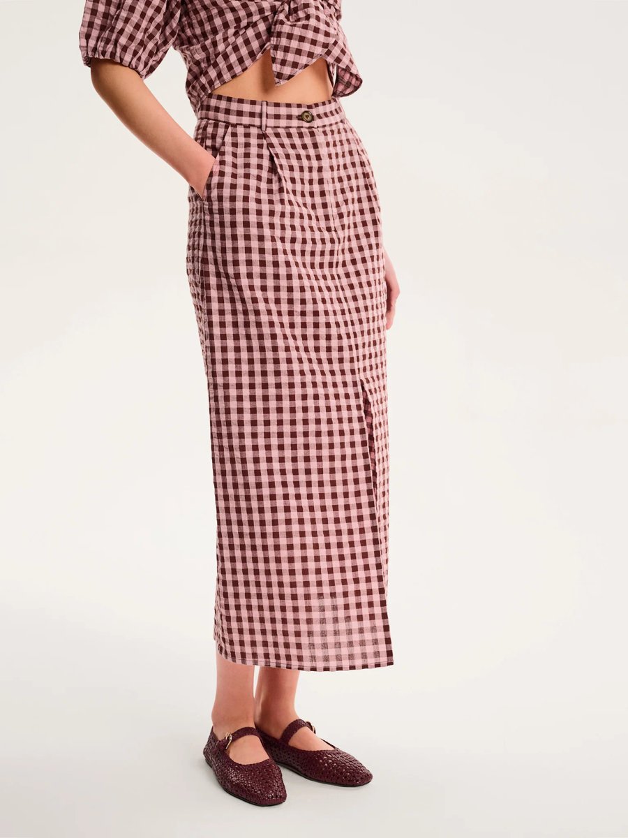 OMNES Olive Gingham Skirt in Pink - 2