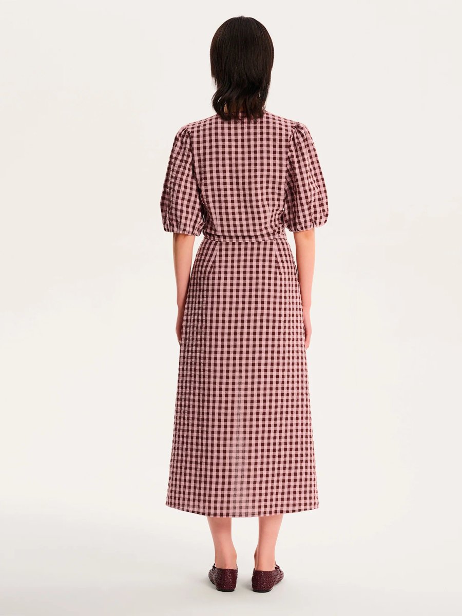 OMNES Olive Gingham Skirt in Pink - 4
