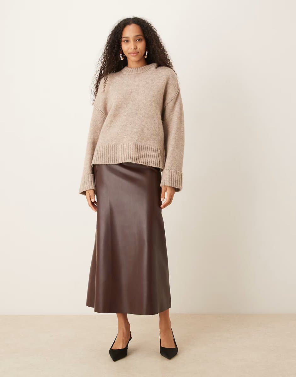 ASOS JDY faux leather midaxi skirt in chocolate brown