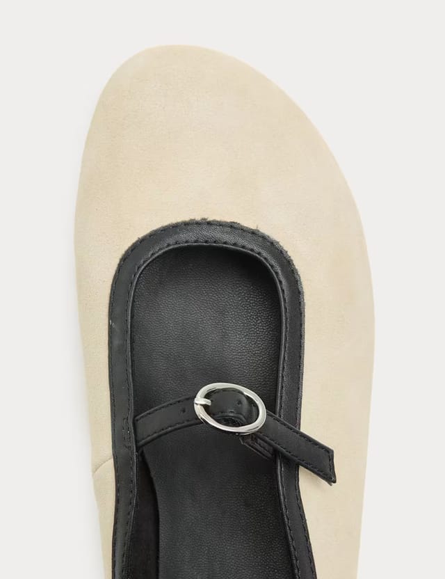Marks & Spencer M&S Suede Flat Mary Jane Ballet Pump Shoes Natural - 2