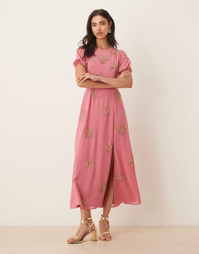 ASOS Maya Floral short sleeve keyhole back dress in rosey pink - 3