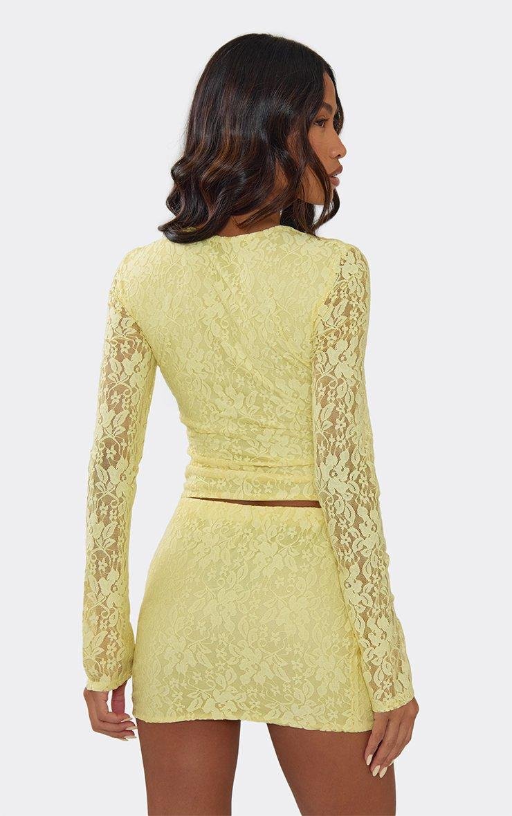 EGO Long Sleeve Button Neck Cut Out In Lemon Lace, Women's Size UK 6 - 2