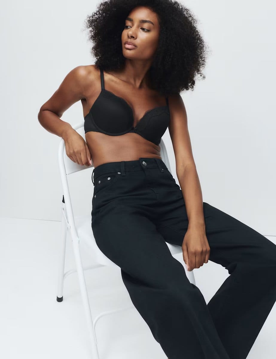 Marks & Spencer M&S Jasmine Lace Wired Push Up Plunge Bra (A-E) Black - 4
