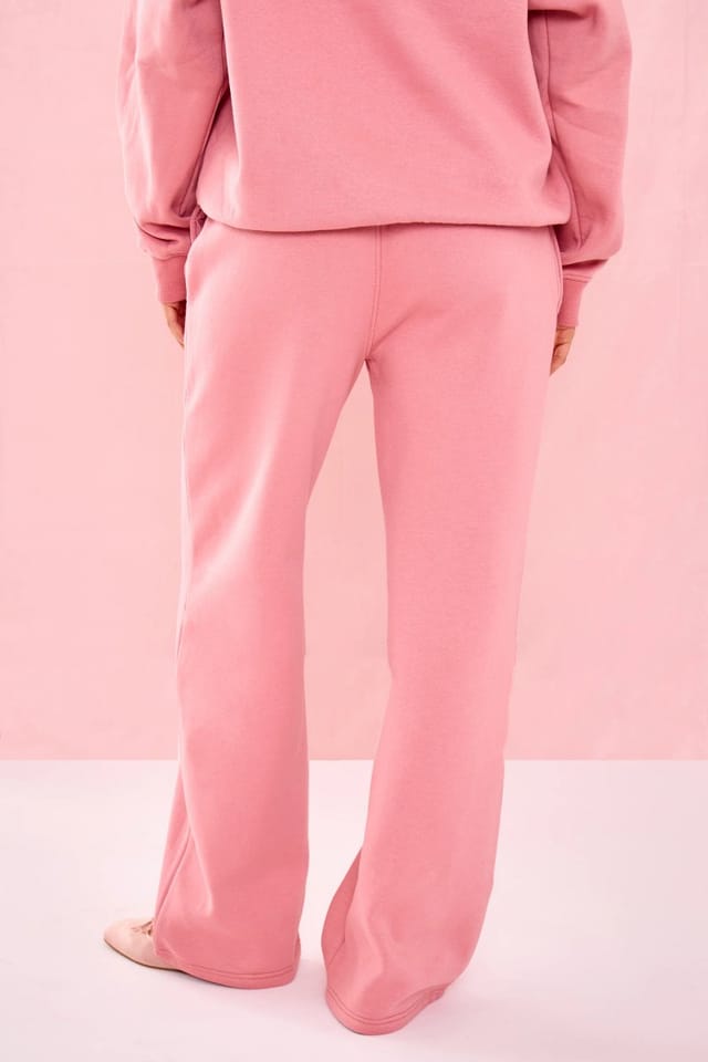 Kaiia Kaiia Matte Slogan Mid Rise Wide Leg Joggers Rosey Blush - 3