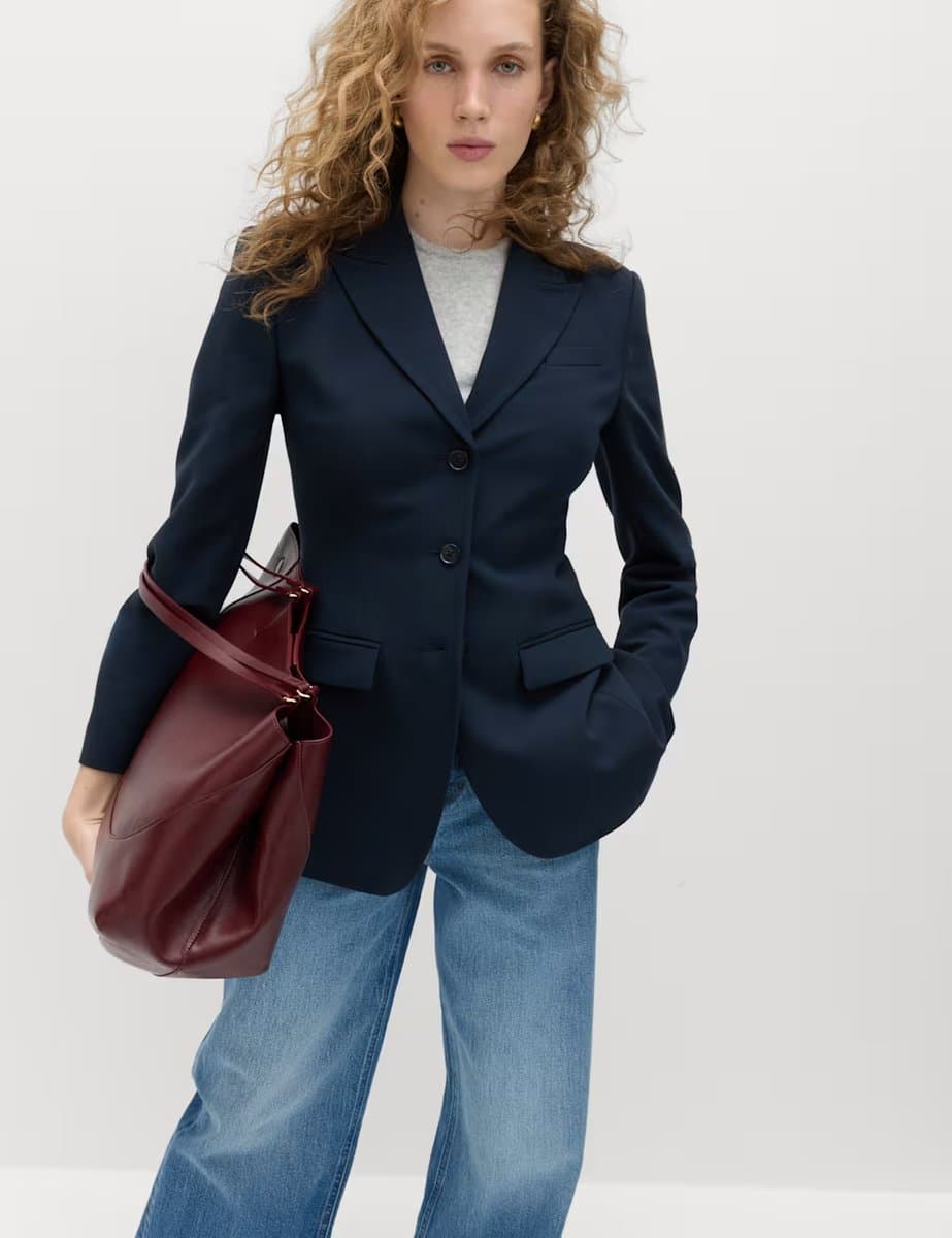 Marks & Spencer M&S Navy 3 Button Cinched Blazer in Navy